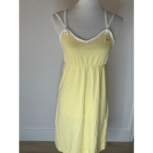 Lacoste Cami Dress Women Sz 8 (40) Yellow Pique Knit Empire Waist Knotted Straps